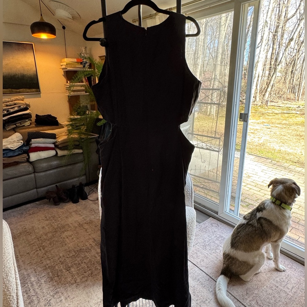 Boden Black Sleeveless Linen Cutout Midi Dress